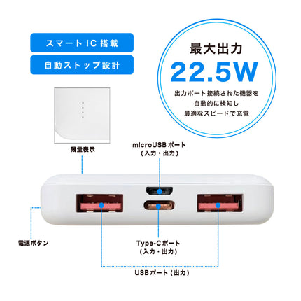 LAZOS PD対応 10000mAh モバイルバッテリー ブラック [L-10M-B2]