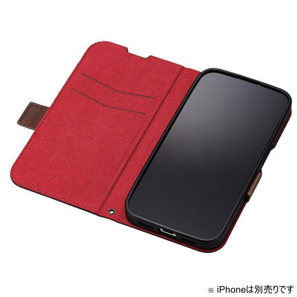 iPhone 15 Pro ソフトレザーケース 手帳型 磁石付 耐衝撃 ステッチ付 [PM-A23CPLFYBK]