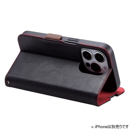 iPhone 15 Pro ソフトレザーケース 手帳型 磁石付 耐衝撃 ステッチ付 [PM-A23CPLFYBK]