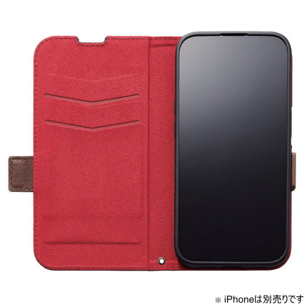 iPhone 15 Pro ソフトレザーケース 手帳型 磁石付 耐衝撃 ステッチ付 [PM-A23CPLFYBK]