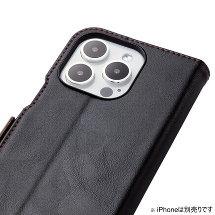 iPhone 15 Pro ソフトレザーケース 手帳型 磁石付 耐衝撃 ステッチ付 [PM-A23CPLFYBK]