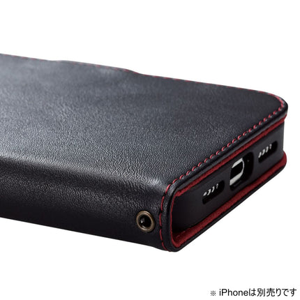 iPhone 15 Pro ソフトレザーケース 手帳型 磁石付 耐衝撃 ステッチ付 [PM-A23CPLFYBK]
