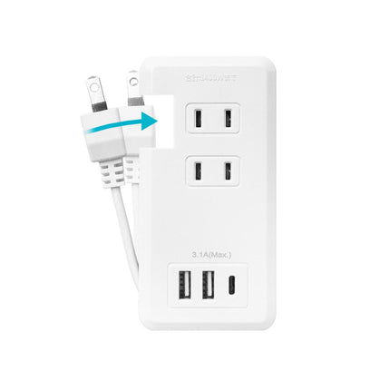 コードを収納できて持ち運びに便利！USB充電ポート付きコード巻取り式電源タップ [HD-AC2U2C131WH]