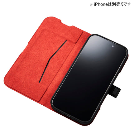 iPhone 16 Pro Max ソフトレザーケース薄型 磁⽯付 ブラック [PM-A24DPLFUBK]