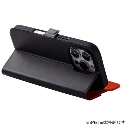 iPhone 16 Pro Max ソフトレザーケース薄型 磁⽯付 ブラック [PM-A24DPLFUBK]