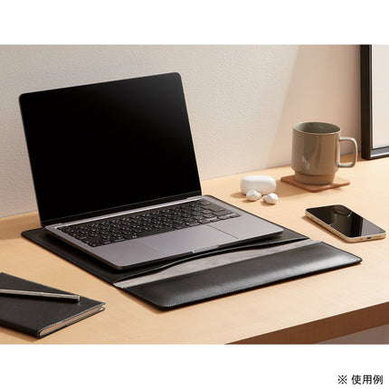 MacBookPro/Air 13/14インチ用リストレスト×レザースリーブ ブラック [BM-IBSVW03BK]