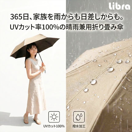 晴雨兼用形状記憶UV折りたたみ傘 ネイビー [LBR-ZFU6NV]