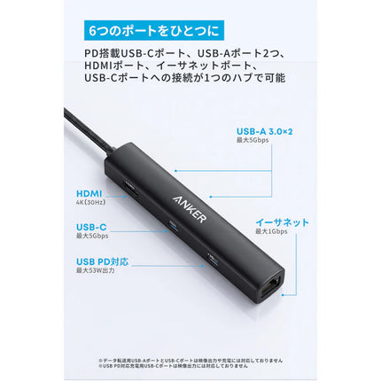 Anker USB-C ハブ (6-in-1, イーサネット) LE [A8365N11]